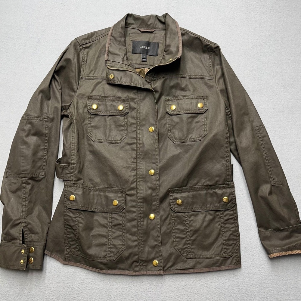 New J.Crew Olive Utility Jacket Women's M Military Field Coat Cotton 19034 waxed